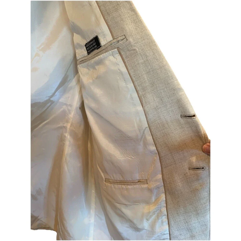 Vtg 70's Ernesto Bellini Linen Blazer Men's 44 Reg Beige Jacket 2 Button Lined
